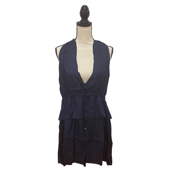 Dresses & Skirts - Deep V Navy Blue Cinched Waist Dress